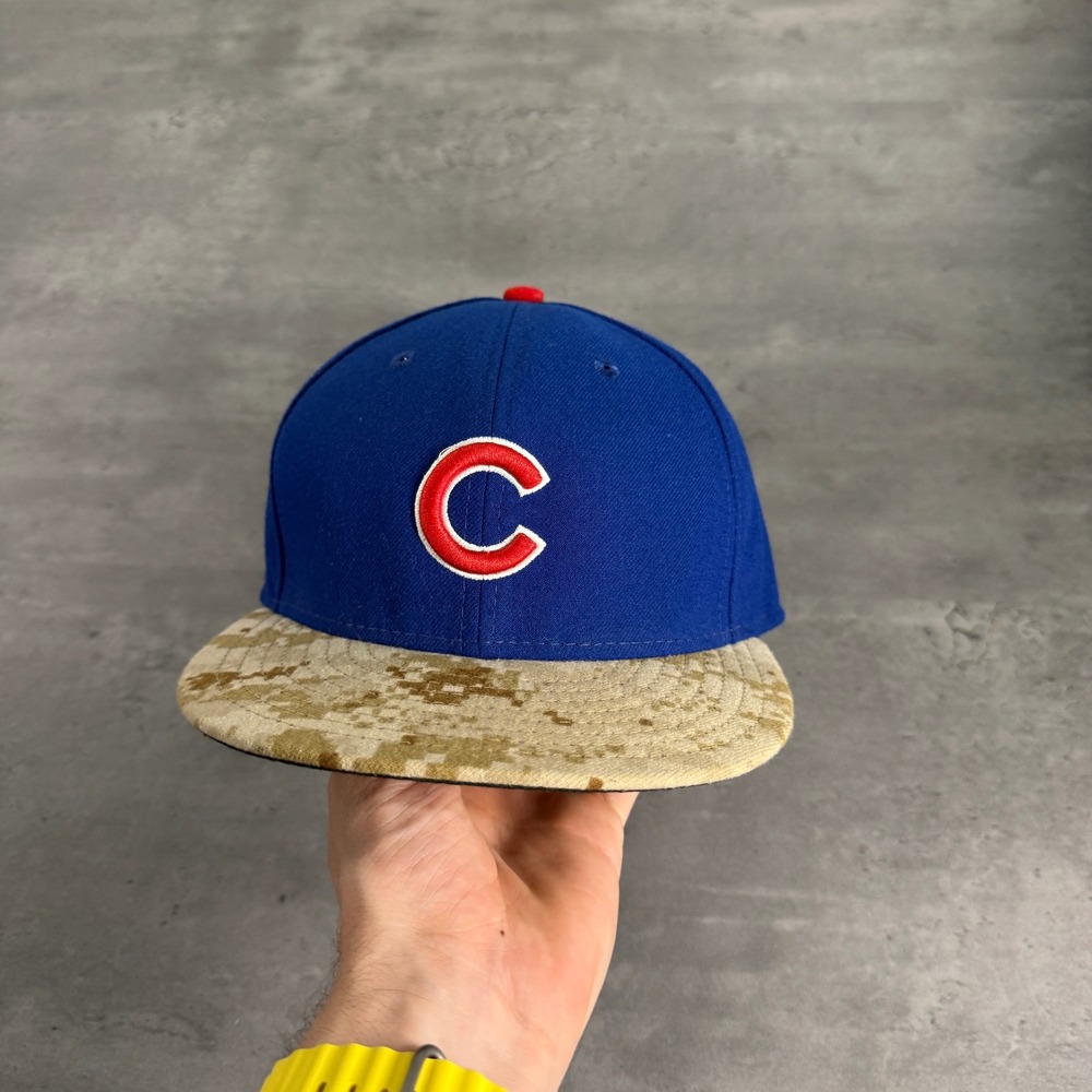 Vintage New Era Chicago Cubs Fitted Hat 7 5/8 Blue Digital Camo 59FIFTY USA Cap - Picture 2 of 8